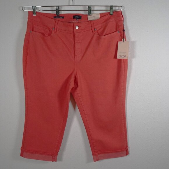 NYDJ Cropped Jeans Women's Plus Size 20W Pink Coral Denim Marilyn Straight - Picture 1 of 12
